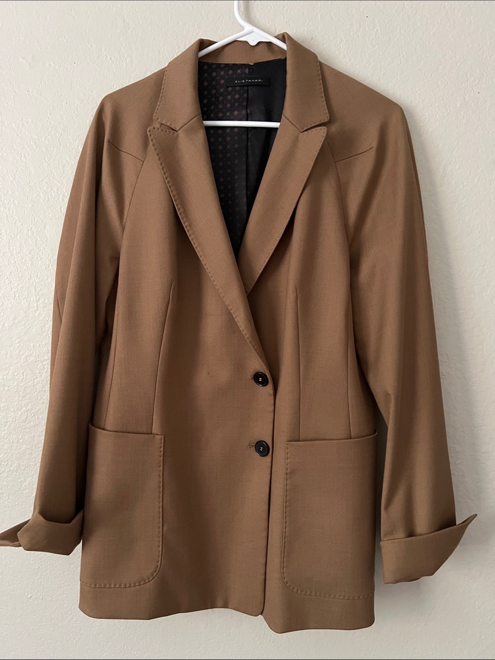 EUC ELIE TAHARI Wool Blend Single Breasted Blazer Tawny Size 12